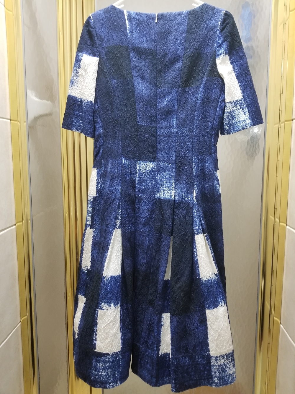 Oscar de la Renta Navy and White Graphic-Print Maxi Dress